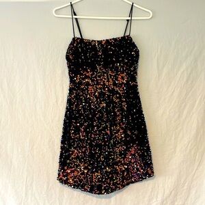 Selfie Leslie Atlanta Square-neck Navy/Multi Sequin Mini Dress Womens Size Small